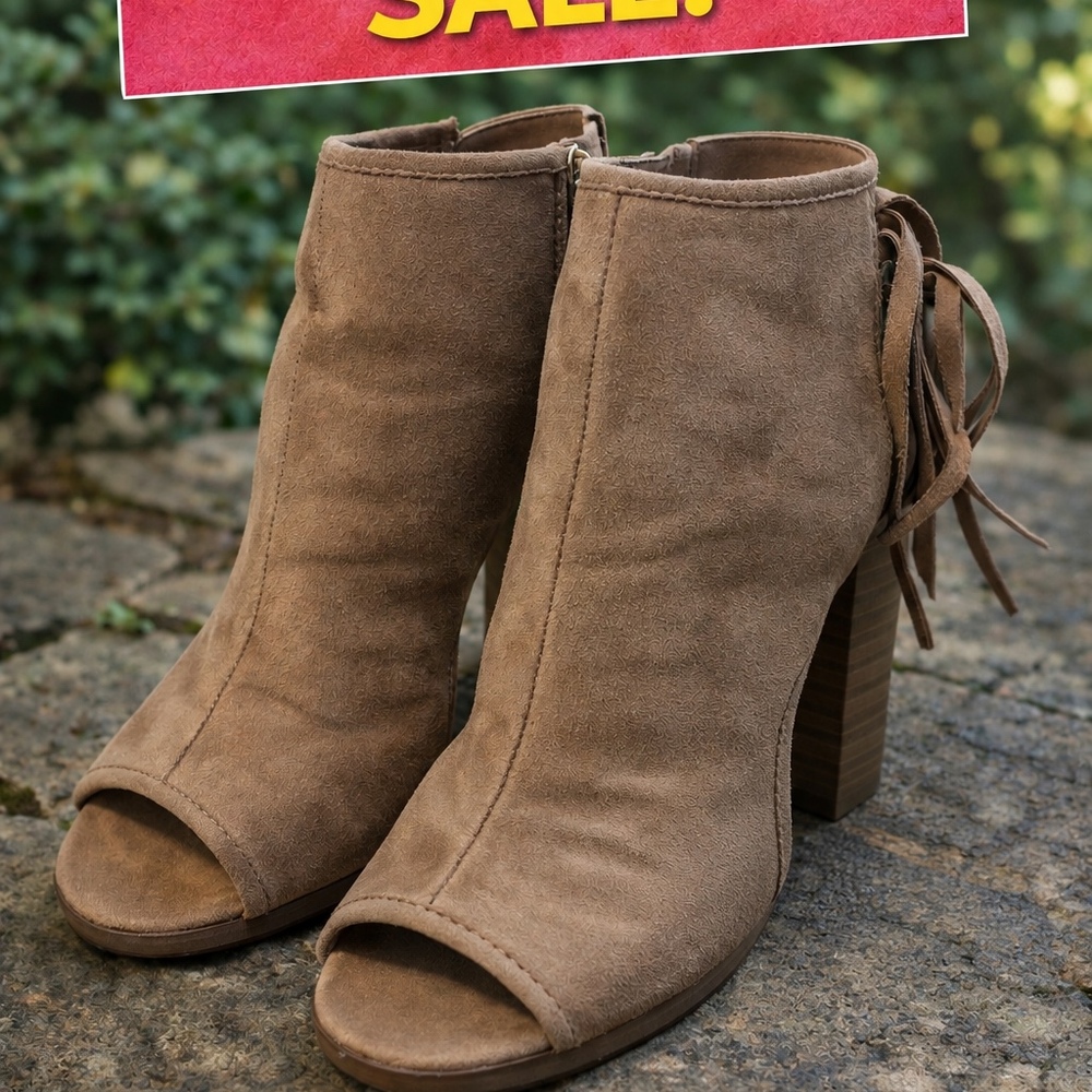 Women’s Suede Peep-Toe Ankle Booties – Great Condition